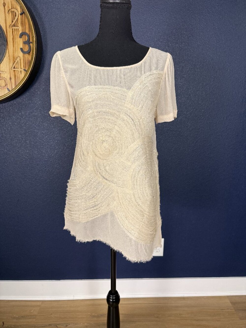 Yoana Baraschi Ivory Rosette Gathered Sheer Top | S